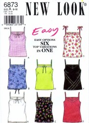 6873 NEW LOOK  6 EZ STRAPPY CAMI SUMMER TOPS PATTERN 6-16 UNCUT